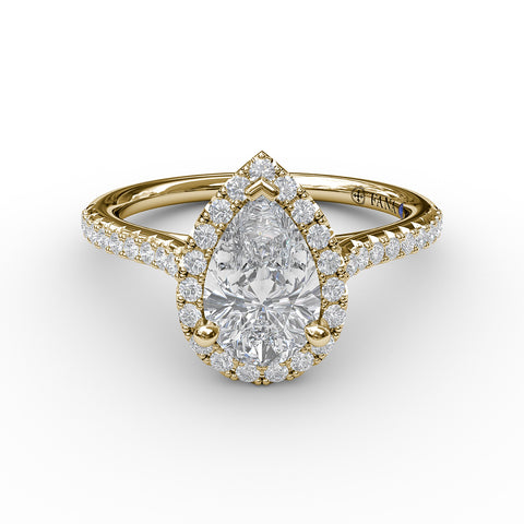 Delicate Pear Shaped Halo And Pave Band Engagement Ring 3791 - Chalmers Jewelers