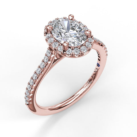 Delicate Oval Shaped Halo And Pave Band Engagement Ring 3792 - Chalmers Jewelers