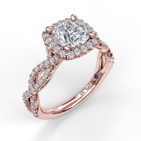 Cushion Halo Twist Engagement Ring 3826 - Chalmers Jewelers