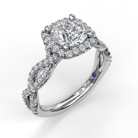 Cushion Halo Twist Engagement Ring 3826 - Chalmers Jewelers