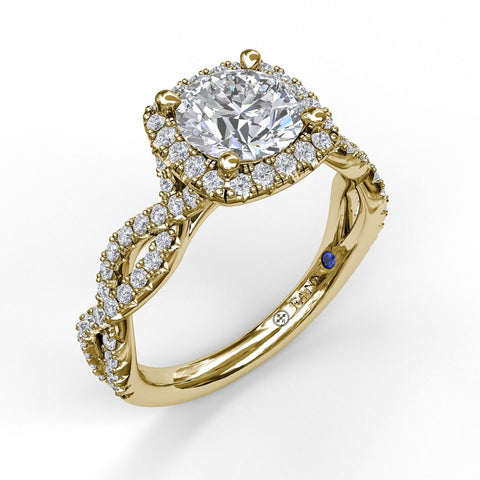 Cushion Halo Twist Engagement Ring 3826 - Chalmers Jewelers