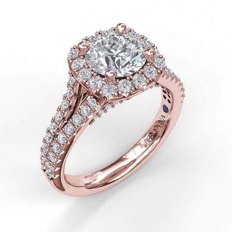 Cushion Halo Engagement Ring with a Diamond Encrusted Split Band 3891 - Chalmers Jewelers