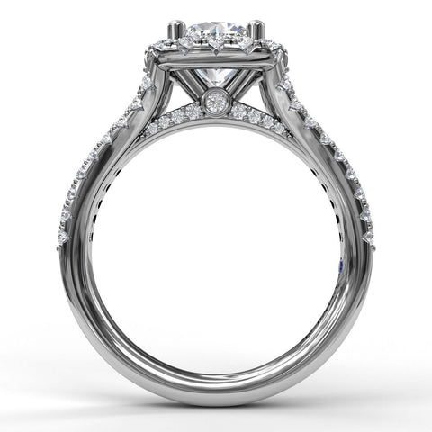 Cushion Halo Engagement Ring with a Diamond Encrusted Split Band 3891 - Chalmers Jewelers