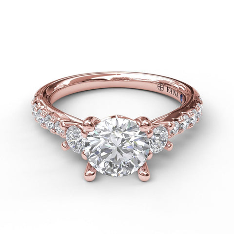 Fana Three Stone With Pave Engagement Ring 3921