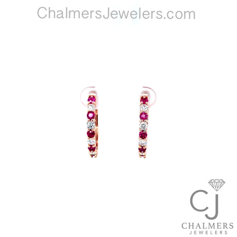 Ruby and Diamond Custom Hoop Earrings