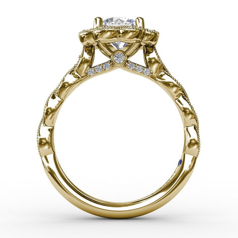 Fana Round Diamond Engagement Ring With Floral Halo and Milgrain Details S3214