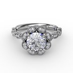 Fana Round Diamond Engagement Ring With Floral Halo and Milgrain Details S3214