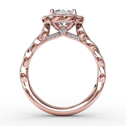 Fana Round Diamond Engagement Ring With Floral Halo and Milgrain Details S3214