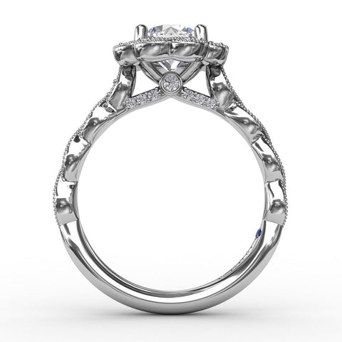 Fana Round Diamond Engagement Ring With Floral Halo and Milgrain Details 3214