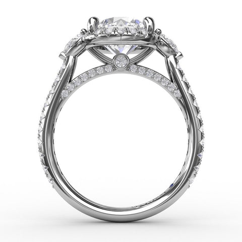 Fana Round Diamond Halo Engagement Ring With Pear-Shape Side Stones S3279