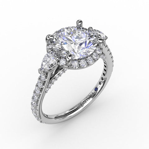 Fana Round Diamond Halo Engagement Ring With Pear-Shape Side Stones S3279