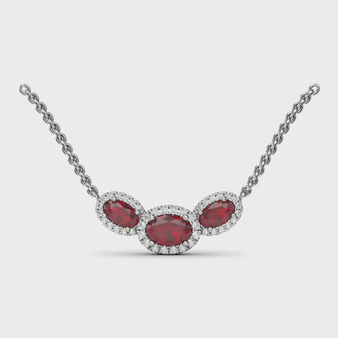 FANA Ruby and Diamond Three-Stone Oval Pendant P1644R