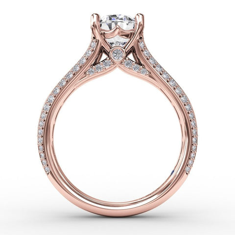 Fana Oval Diamond Solitaire Engagement Ring With Baguettes and Pavé S3310
