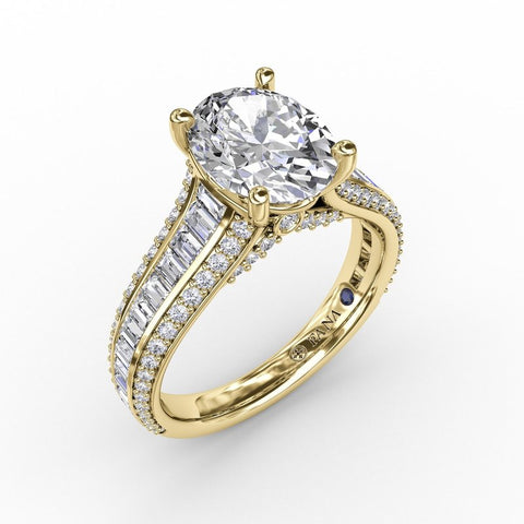 Fana Oval Diamond Solitaire Engagement Ring With Baguettes and Pavé S3310