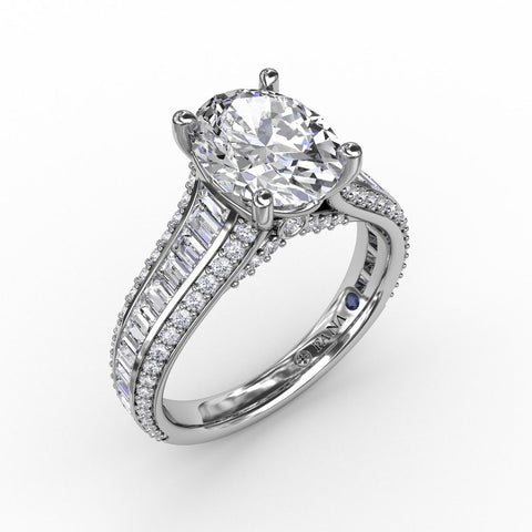 Fana Oval Diamond Solitaire Engagement Ring With Baguettes and Pavé S3310