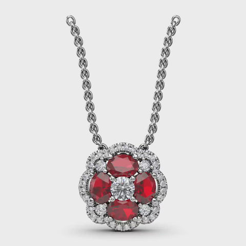 FANA Ruby and Diamond Cluster Pendant P1574R