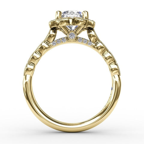 Fana Round Diamond Engagement With Floral Halo and Milgrain Details 3311