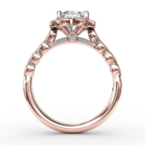 Fana Round Diamond Engagement With Floral Halo and Milgrain Details 3311