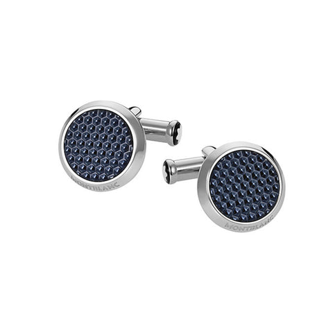 Montblanc Iconic Round Stainless Steel Cufflinks, Blue - Chalmers Jewelers