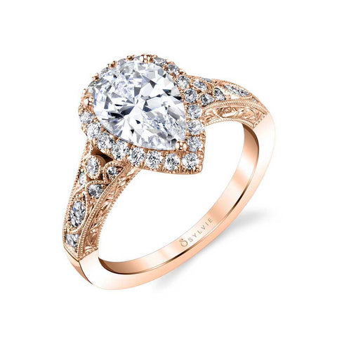 Vintage Pear Shaped Halo Engagement Ring S1909 - Chalmers Jewelers