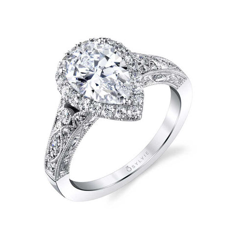 Vintage Pear Shaped Halo Engagement Ring S1909 - Chalmers Jewelers