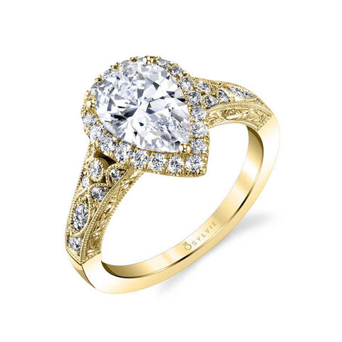 Vintage Pear Shaped Halo Engagement Ring S1909 - Chalmers Jewelers